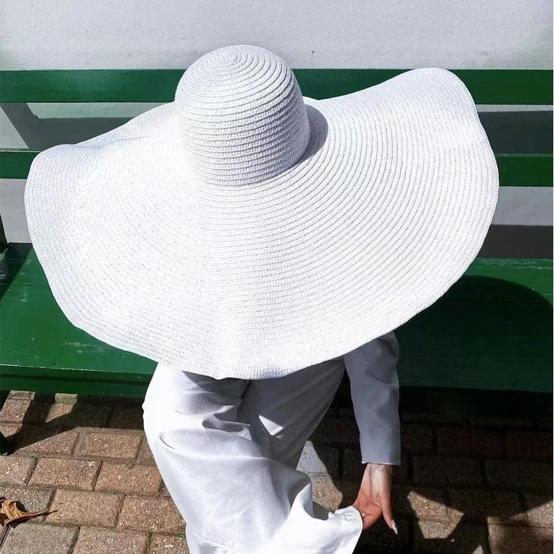 Summer Large Wide Brim Foldable Sun Hats For Women Foldable Sun Hat Wide Brim Summer Straw Floppy Beach Hat Oversized Sun Hat Modern Travel Straw Hat Fashionable Lady UV Protection Beach Hat 54-57cm