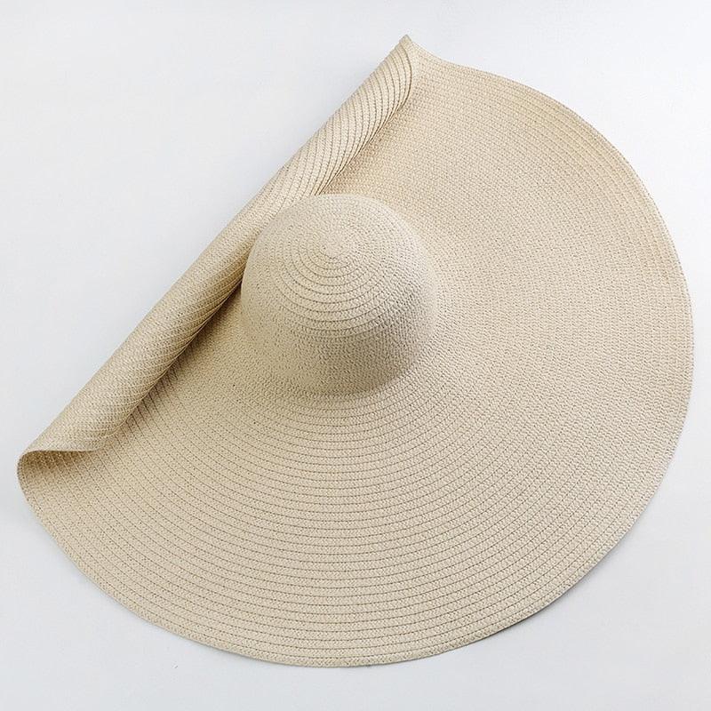 Summer Large Wide Brim Foldable Sun Hats For Women Foldable Sun Hat Wide Brim Summer Straw Floppy Beach Hat Oversized Sun Hat Modern Travel Straw Hat Fashionable Lady UV Protection Beach Hat 54-57cm