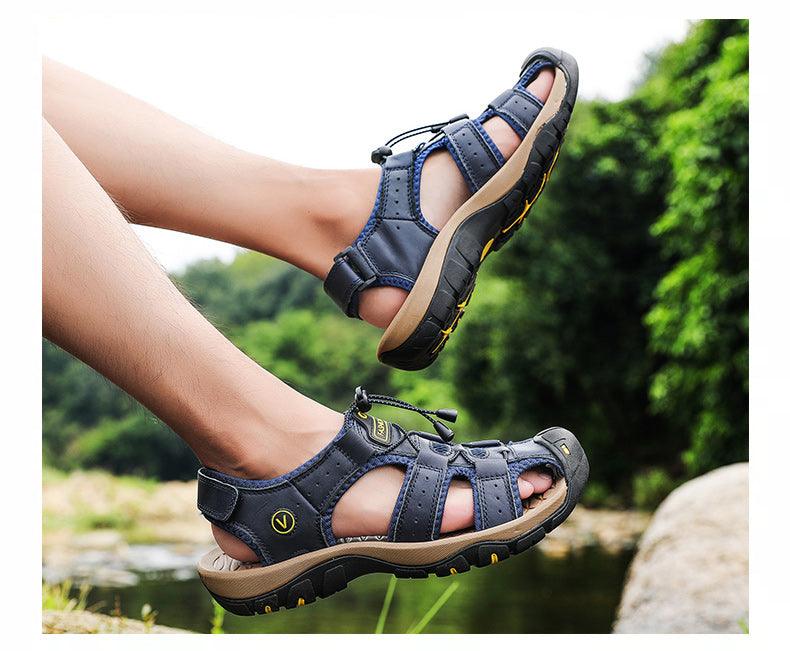 Summer Men's Breathable Sandals Beach Casual Shoes Thick Sole Closed Toe Aqua Shoes Hiking Fishing Summer Closed Toe Walking Sandal For Athletic Outdoor Lightweight Beach Breathable Waterproof Sandals