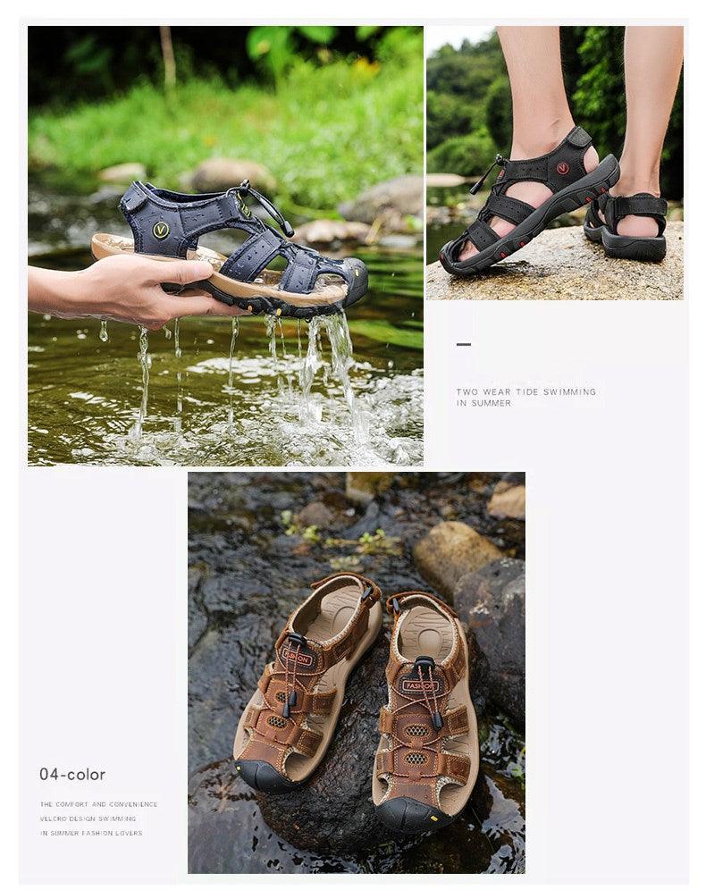 Summer Men's Breathable Sandals Beach Casual Shoes Thick Sole Closed Toe Aqua Shoes Hiking Fishing Summer Closed Toe Walking Sandal For Athletic Outdoor Lightweight Beach Breathable Waterproof Sandals