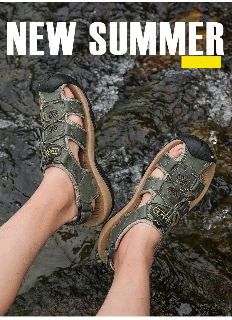 Summer Men's Breathable Sandals Beach Casual Shoes Thick Sole Closed Toe Aqua Shoes Hiking Fishing Summer Closed Toe Walking Sandal For Athletic Outdoor Lightweight Beach Breathable Waterproof Sandals