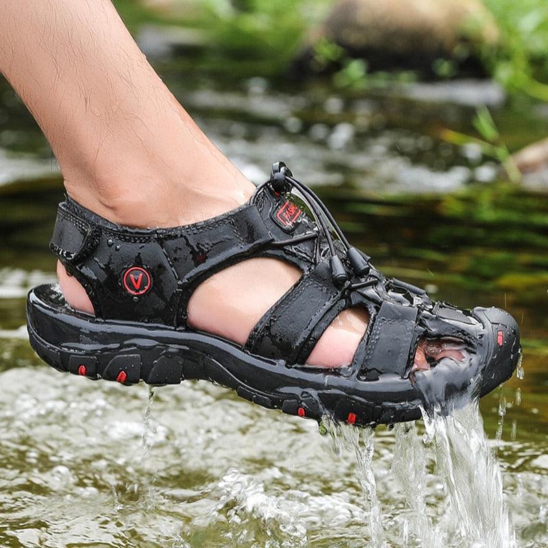 Summer Men's Breathable Sandals Beach Casual Shoes Thick Sole Closed Toe Aqua Shoes Hiking Fishing Summer Closed Toe Walking Sandal For Athletic Outdoor Lightweight Beach Breathable Waterproof Sandals