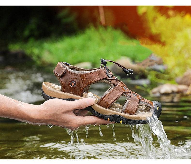 Summer Men's Breathable Sandals Beach Casual Shoes Thick Sole Closed Toe Aqua Shoes Hiking Fishing Summer Closed Toe Walking Sandal For Athletic Outdoor Lightweight Beach Breathable Waterproof Sandals