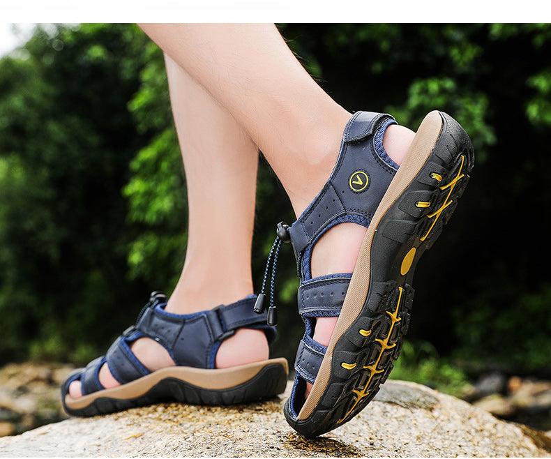 Summer Men's Breathable Sandals Beach Casual Shoes Thick Sole Closed Toe Aqua Shoes Hiking Fishing Summer Closed Toe Walking Sandal For Athletic Outdoor Lightweight Beach Breathable Waterproof Sandals