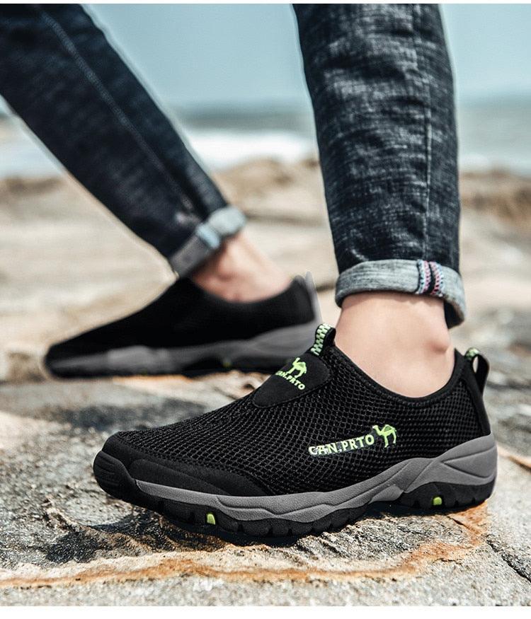 Summer Mesh Beach Men Shoes  Lightweight Breathable Walking Footwear New Slip-On Comfortable Outdoor Walking Footwear Non-Slip Running Climbing Shoes Sneakers Lightweight Breathable Walking Shoes