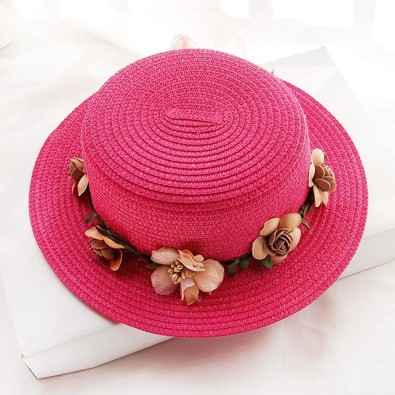 Summer New Sun Hat Stylish Bowknot Straw Hat For Women Beach Caps Parent-child Summer New Women's Sun Hat Bucket Cap Beige Flowers Ribbon Party Straw Hat For Women