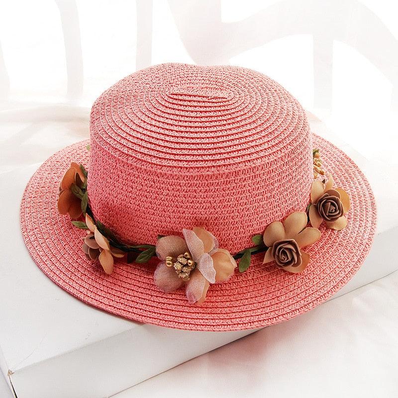 Summer New Sun Hat Stylish Bowknot Straw Hat For Women Beach Caps Parent-child Summer New Women's Sun Hat Bucket Cap Beige Flowers Ribbon Party Straw Hat For Women