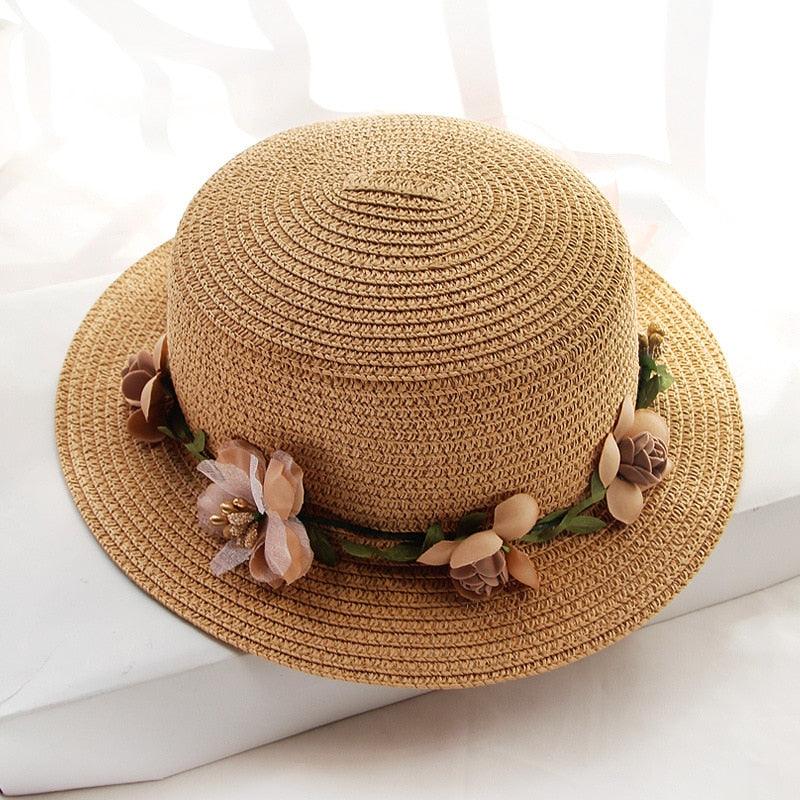 Summer New Sun Hat Stylish Bowknot Straw Hat For Women Beach Caps Parent-child Summer New Women's Sun Hat Bucket Cap Beige Flowers Ribbon Party Straw Hat For Women