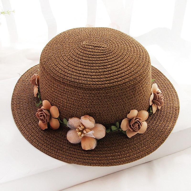 Summer New Sun Hat Stylish Bowknot Straw Hat For Women Beach Caps Parent-child Summer New Women's Sun Hat Bucket Cap Beige Flowers Ribbon Party Straw Hat For Women