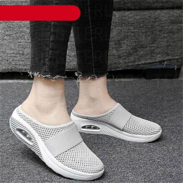 Summer Sandals Fashion Platform Slippers Outdoor Casual Flip Flops Comfy Slippers Women Flats Mesh Shoes Casual Air Cushion Platform Mesh Mules Sneaker Sandals For Female Lightweight Beach Shoes Outdoor Slippers