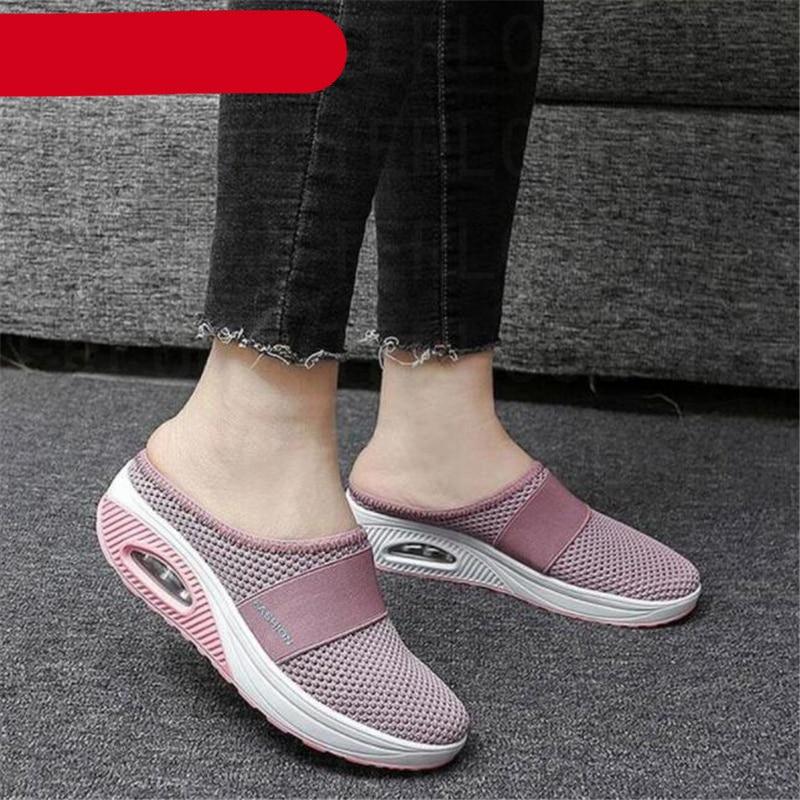 Summer Sandals Fashion Platform Slippers Outdoor Casual Flip Flops Comfy Slippers Women Flats Mesh Shoes Casual Air Cushion Platform Mesh Mules Sneaker Sandals For Female Lightweight Beach Shoes Outdoor Slippers