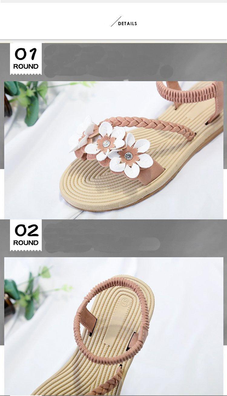 Summer Shoes Woman Sandals Elastic Ankle Strap Flat Sandals Flowers Beach Ankle Strap Sandals Slip On Flat Sandal Elastic Comfort Summer Shoes Comfortable Quick-Drying Casual Sandal