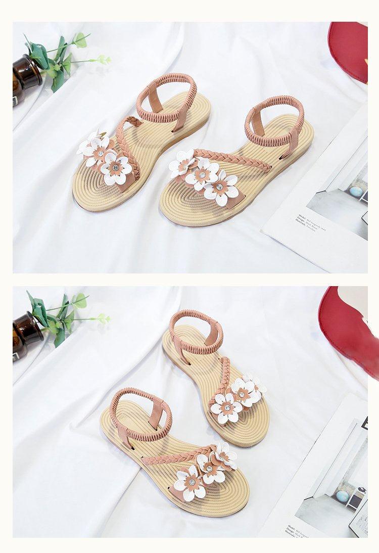 Summer Shoes Woman Sandals Elastic Ankle Strap Flat Sandals Flowers Beach Ankle Strap Sandals Slip On Flat Sandal Elastic Comfort Summer Shoes Comfortable Quick-Drying Casual Sandal