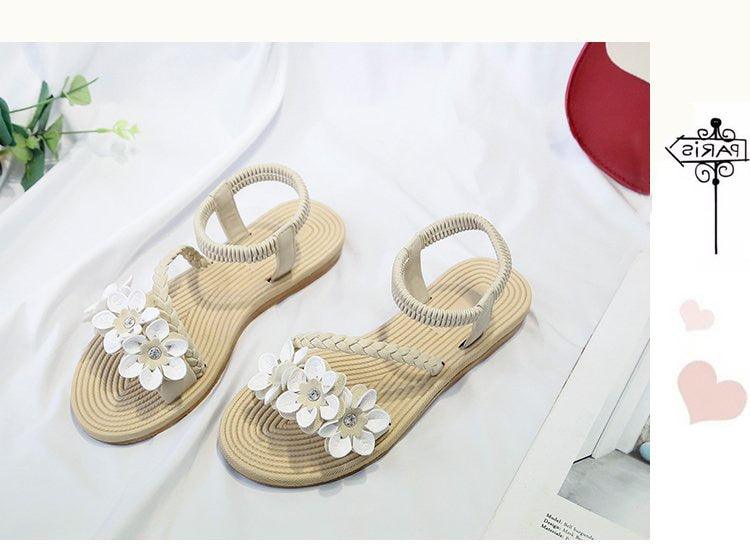 Summer Shoes Woman Sandals Elastic Ankle Strap Flat Sandals Flowers Beach Ankle Strap Sandals Slip On Flat Sandal Elastic Comfort Summer Shoes Comfortable Quick-Drying Casual Sandal