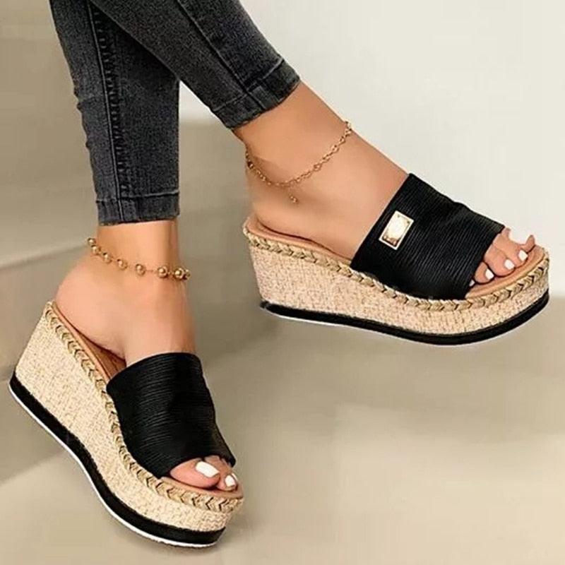 Summer Slippers Women Platform Slipper Fashion High Heeled Shoes Outdoor Beach Sandals For Women Platform Sandals Open Toe Elegant Heels Casual Summer Sandals