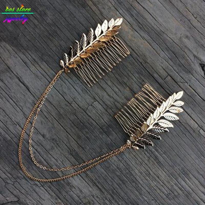 Summer Style Bohemia Leaves Head Crown  Chain And Leaves Hair Comb Wedding Hair Accessories Leaf Hair Hoop Headband Bridal Hair Crown Headdress Metal Leaf Branch French Hair Bands