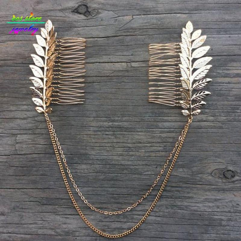 Summer Style Bohemia Leaves Head Crown  Chain And Leaves Hair Comb Wedding Hair Accessories Leaf Hair Hoop Headband Bridal Hair Crown Headdress Metal Leaf Branch French Hair Bands