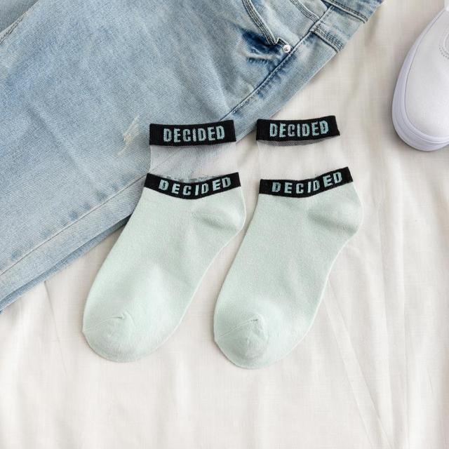 Summer Transparent Letter Patterned Socks Women Hollow Out Cotton Short Socks Thin Casual Ankle Socks Made Of Breathable Cotton Boat Socks For Women