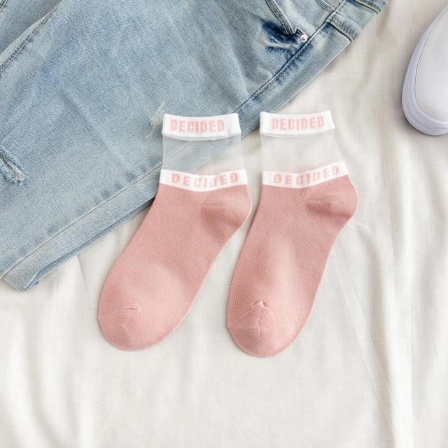 Summer Transparent Letter Patterned Socks Women Hollow Out Cotton Short Socks Thin Casual Ankle Socks Made Of Breathable Cotton Boat Socks For Women