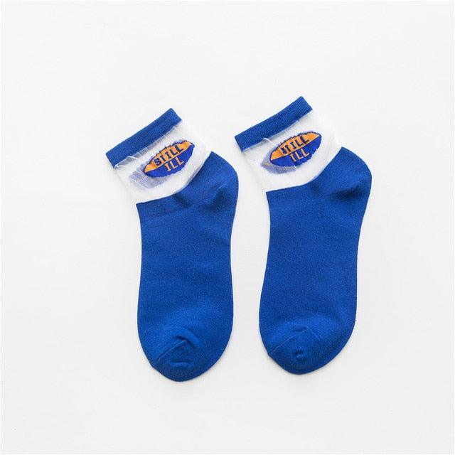 Summer Transparent Letter Patterned Socks Women Hollow Out Cotton Short Socks Thin Casual Ankle Socks Made Of Breathable Cotton Boat Socks For Women