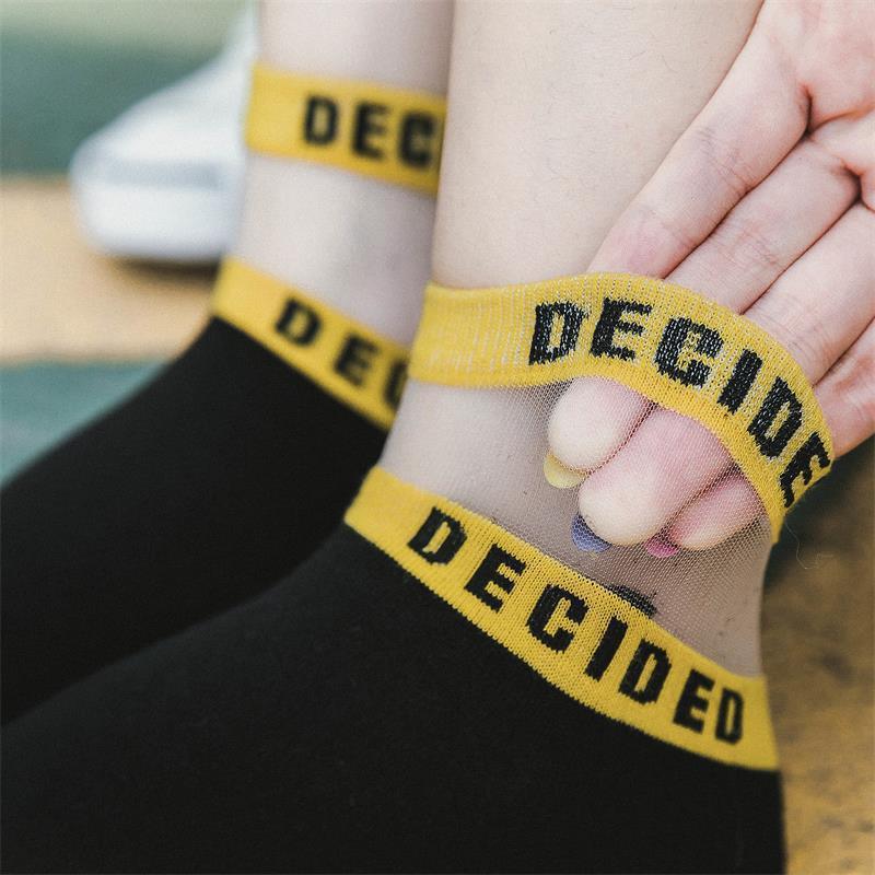 Summer Transparent Letter Patterned Socks Women Hollow Out Cotton Short Socks Thin Casual Ankle Socks Made Of Breathable Cotton Boat Socks For Women