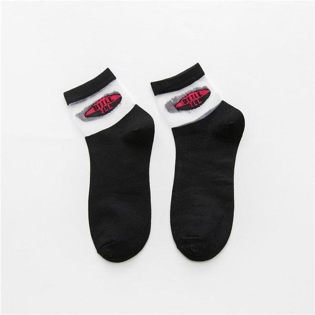 Summer Transparent Letter Patterned Socks Women Hollow Out Cotton Short Socks Thin Casual Ankle Socks Made Of Breathable Cotton Boat Socks For Women