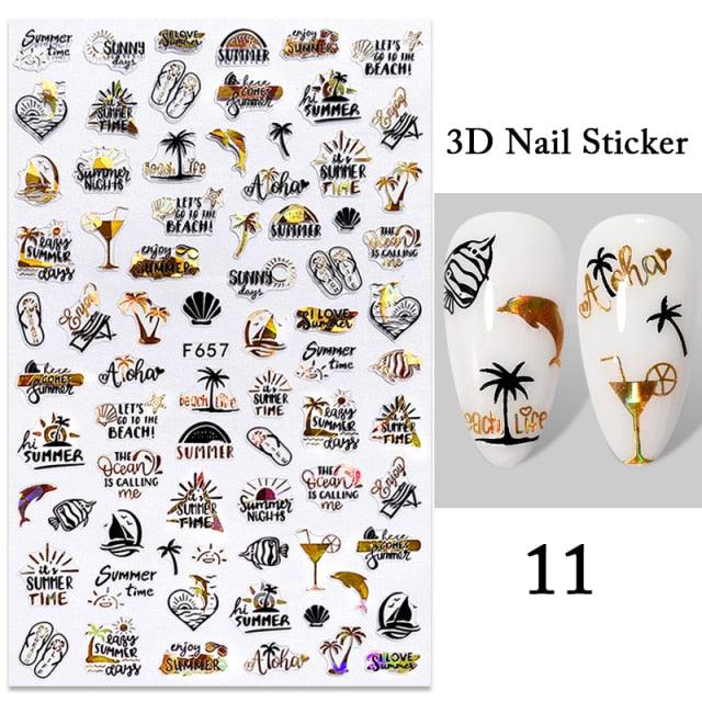 Summer Tropical Beach Coconut Tree Slippers 3D Nail Sticker Leaves Shell Transfer Decals Slider Decoration Manicures  Tip Water Transfer Nail Decals Sticker For Pretty Girl Self-Adhesive Nail Decals Designer Nail Stickers for Acrylic