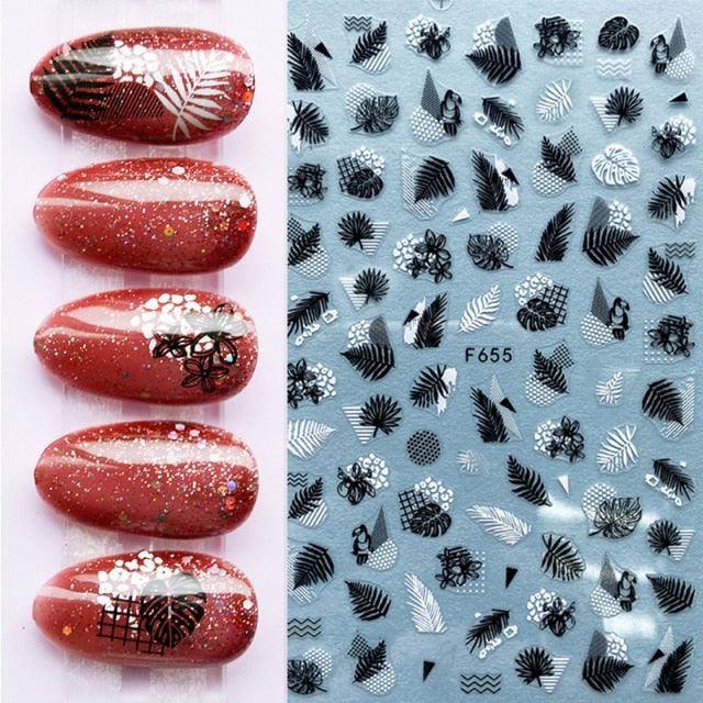 Summer Tropical Beach Coconut Tree Slippers 3D Nail Sticker Leaves Shell Transfer Decals Slider Decoration Manicures  Tip Water Transfer Nail Decals Sticker For Pretty Girl Self-Adhesive Nail Decals Designer Nail Stickers for Acrylic