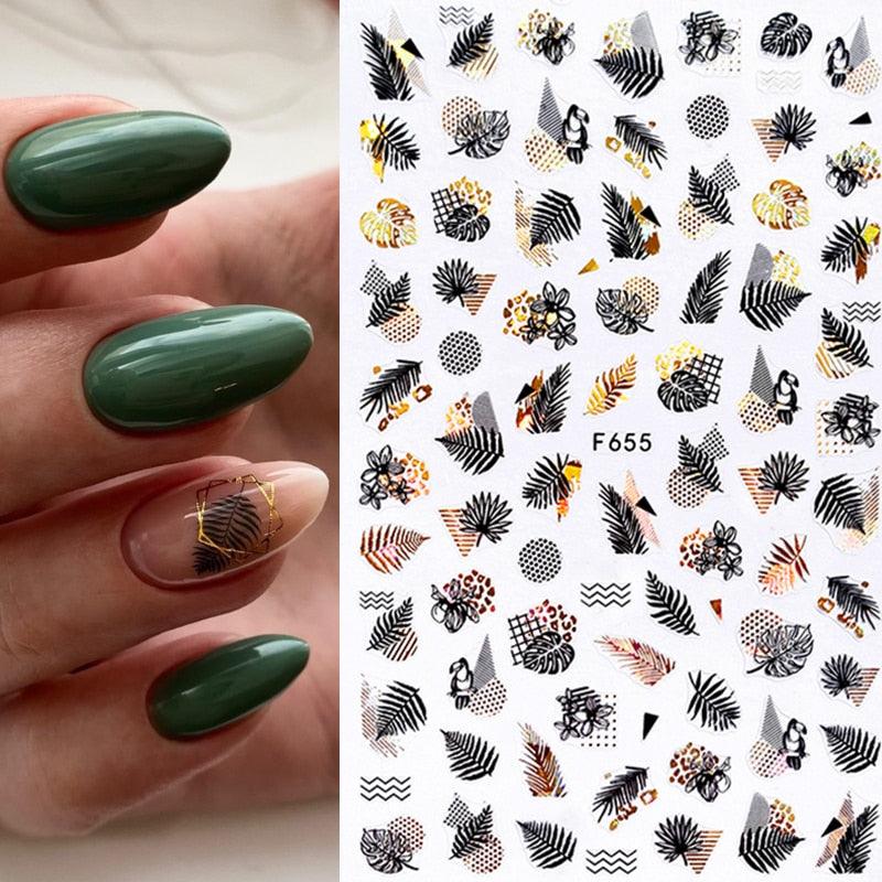 Summer Tropical Plants 3D Nail Sticker Iridescent Leaves Tree Transfer Decals Slider For Nails DIY Nail Art Decoration 3D Nail Stickers Decals Snowflakes Elk Bear Christmas Xmas Transfer Stickers Nail Art Self-Adhesive Decals Decoration Nail Art