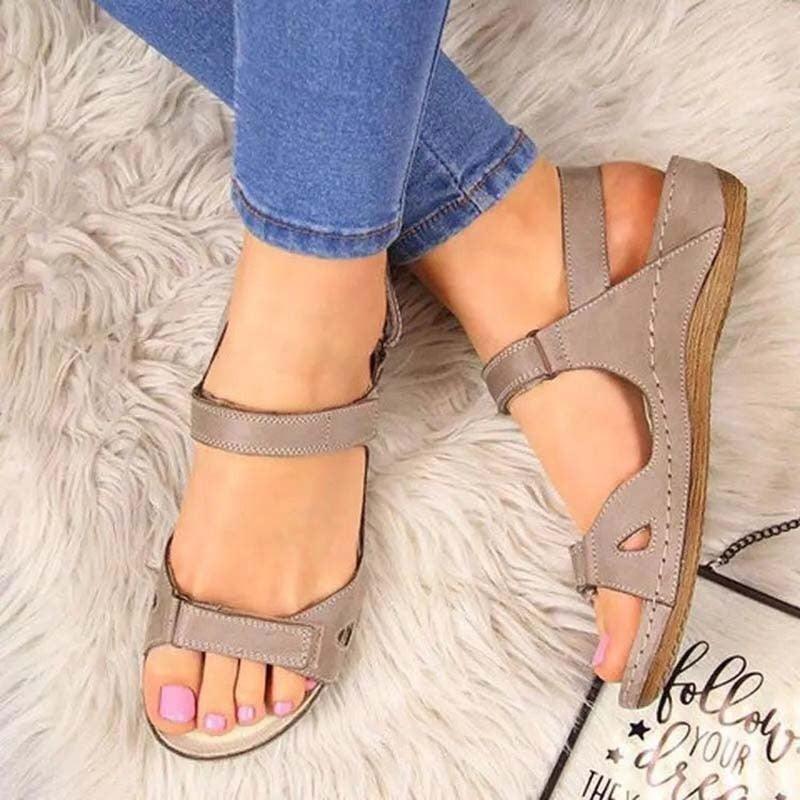 Summer Woman Sandals New College Style Sandals Low Heel Casual Women Shoes Fashion Leather New Shoes Premium Comfy Hook And Loop Closure Sport Sandal Casual Flat Arch Support Outdoor Modern Shoes For Summer