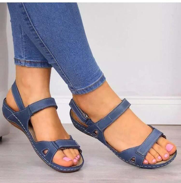 Summer Woman Sandals New College Style Sandals Low Heel Casual Women Shoes Fashion Leather New Shoes Premium Comfy Hook And Loop Closure Sport Sandal Casual Flat Arch Support Outdoor Modern Shoes For Summer