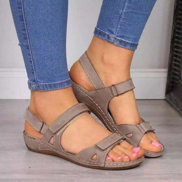 Summer Woman Sandals New College Style Sandals Low Heel Casual Women Shoes Fashion Leather New Shoes Premium Comfy Hook And Loop Closure Sport Sandal Casual Flat Arch Support Outdoor Modern Shoes For Summer