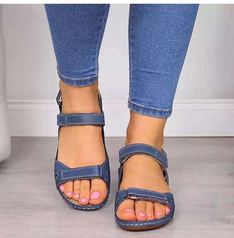 Summer Woman Sandals New College Style Sandals Low Heel Casual Women Shoes Fashion Leather New Shoes Premium Comfy Hook And Loop Closure Sport Sandal Casual Flat Arch Support Outdoor Modern Shoes For Summer