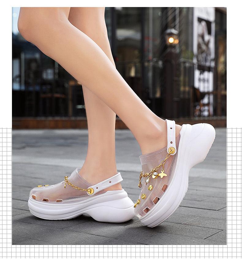 Summer Women Breathable Sandals Beach Shoes Women Slippers Slides Fashion Sandal Clogs Lightweight Walking Shoes With Chain Comfortable Shoes Around The House