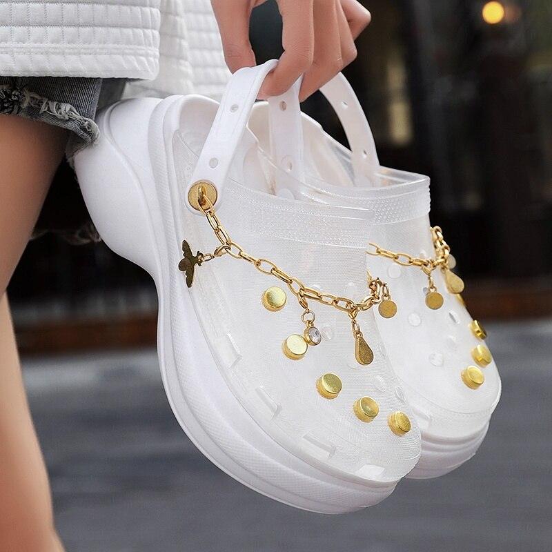 Summer Women Breathable Sandals Beach Shoes Women Slippers Slides Fashion Sandal Clogs Lightweight Walking Shoes With Chain Comfortable Shoes Around The House