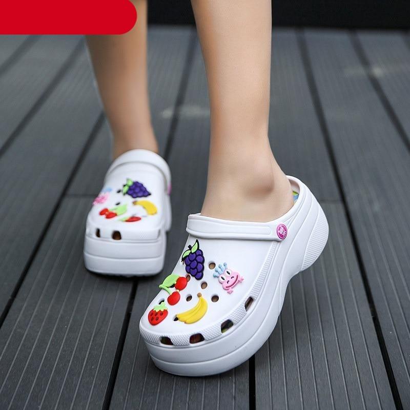 Summer Women Clogs Platform Garden Sandals Fruit Slippers Slip On Beach Shoes Fashion Slides Platform Clogs Beach Sandals Slippers For Women