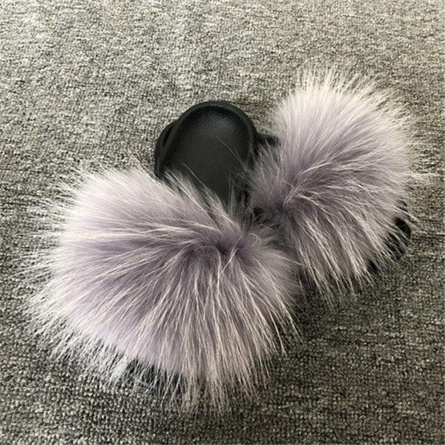 Summer Women Fox Fur Slippers Indoor Slides Fashion Flip Flops Casual Sandals Furry Fluffy Plush Slides Lightweight House Slippers Fluffy Sandals Outdoor Indoor Women Shoes