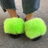 Summer Women Fox Fur Slippers Indoor Slides Fashion Flip Flops Casual Sandals Furry Fluffy Plush Slides Lightweight House Slippers Fluffy Sandals Outdoor Indoor Women Shoes