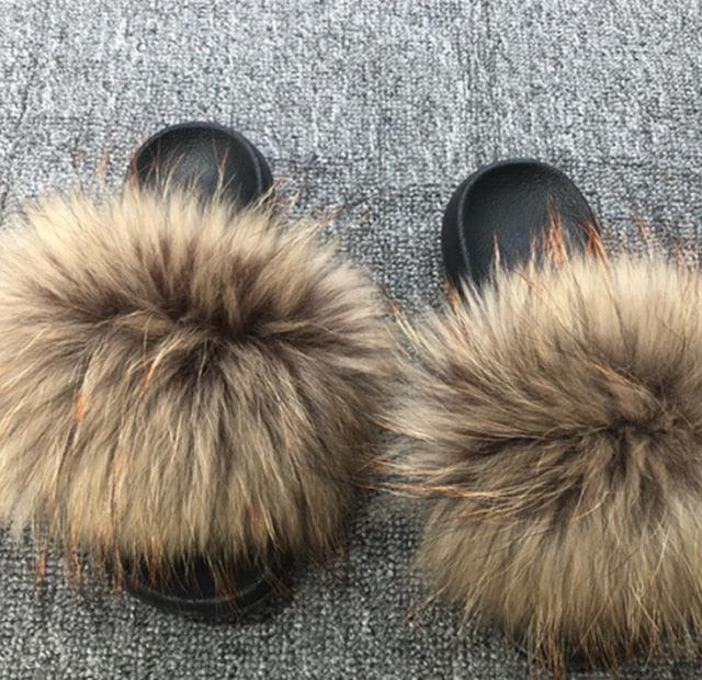 Summer Women Fox Fur Slippers Indoor Slides Fashion Flip Flops Casual Sandals Furry Fluffy Plush Slides Lightweight House Slippers Fluffy Sandals Outdoor Indoor Women Shoes