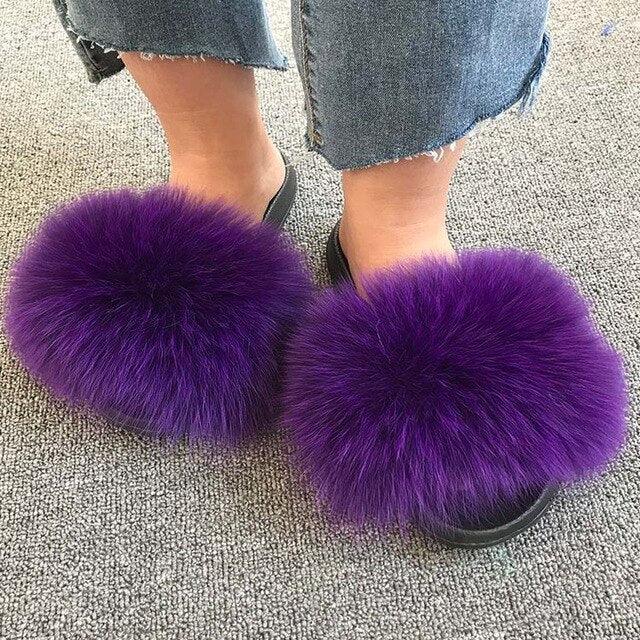 Summer Women Fox Fur Slippers Indoor Slides Fashion Flip Flops Casual Sandals Furry Fluffy Plush Slides Lightweight House Slippers Fluffy Sandals Outdoor Indoor Women Shoes