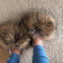 Summer Women Fox Fur Slippers Indoor Slides Fashion Flip Flops Casual Sandals Furry Fluffy Plush Slides Lightweight House Slippers Fluffy Sandals Outdoor Indoor Women Shoes