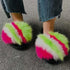 Summer Women Fox Fur Slippers Indoor Slides Fashion Flip Flops Casual Sandals Furry Fluffy Plush Slides Lightweight House Slippers Fluffy Sandals Outdoor Indoor Women Shoes