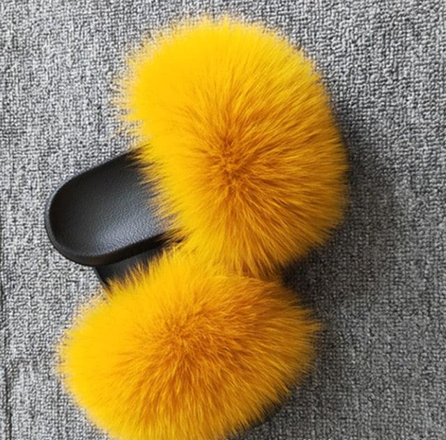 Summer Women Fox Fur Slippers Indoor Slides Fashion Flip Flops Casual Sandals Furry Fluffy Plush Slides Lightweight House Slippers Fluffy Sandals Outdoor Indoor Women Shoes