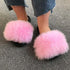 Summer Women Fox Fur Slippers Indoor Slides Fashion Flip Flops Casual Sandals Furry Fluffy Plush Slides Lightweight House Slippers Fluffy Sandals Outdoor Indoor Women Shoes