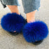 Summer Women Fox Fur Slippers Indoor Slides Fashion Flip Flops Casual Sandals Furry Fluffy Plush Slides Lightweight House Slippers Fluffy Sandals Outdoor Indoor Women Shoes