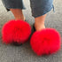 Summer Women Fox Fur Slippers Indoor Slides Fashion Flip Flops Casual Sandals Furry Fluffy Plush Slides Lightweight House Slippers Fluffy Sandals Outdoor Indoor Women Shoes