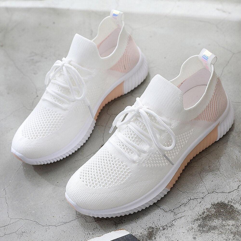 Summer Womens Shoes Mesh Light Breathable Sneakers Flats Casual Trainers Walking Shoes Sport Women Mesh Running Casual Slip On Flats Sneakers