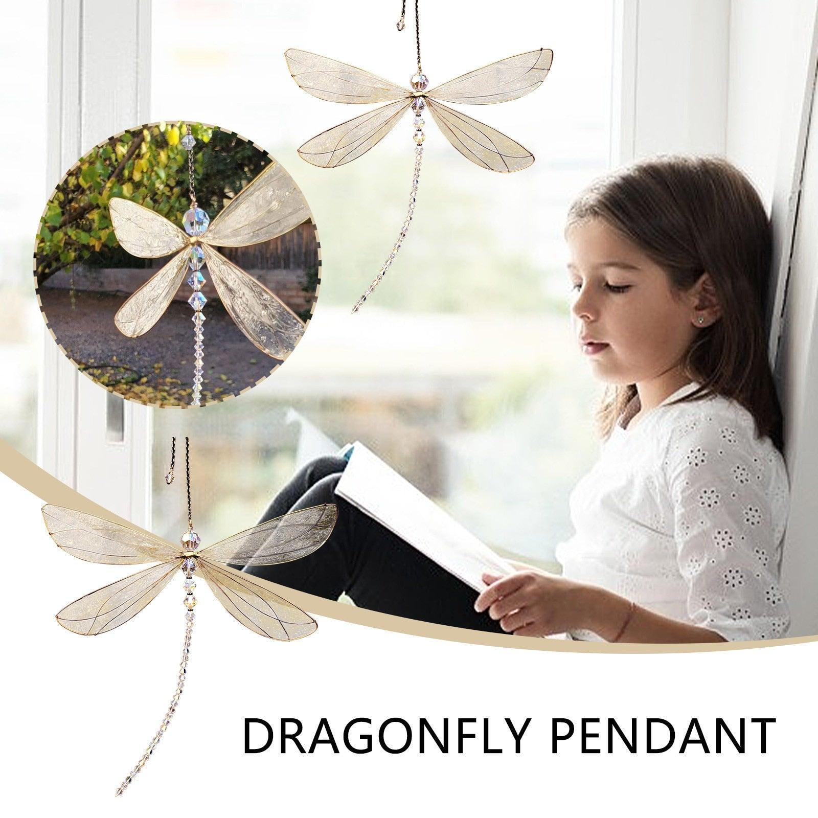 Sun Catcher Ornament Window Crystal Guardian Angel Wing  Prism Pendant Rainbow Maker Collection Crystal Dragonflys Sun-catcher Wind Chimes Home Garden Hanging Decor Gifts Photography Prop Festival Decoration