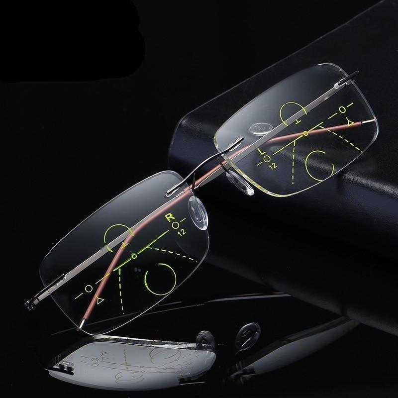 Super Light Multifocal Progressive Reading Glasses For Men And Women Anti Blue Light Near Far Sight Eyewear For Men And Women Rimless Progressive Multifocus Reading Glasses Blue Light Blocking No Line Multifocal Computer Readers for Women Men