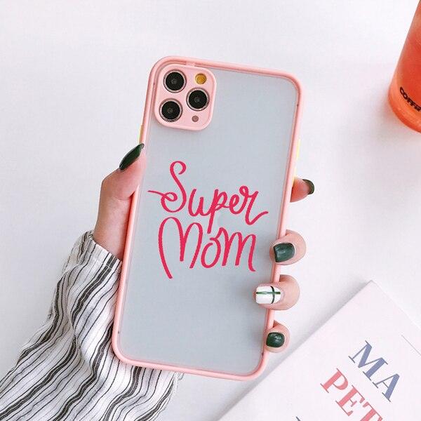 Super Mom Mother Phone Case For iphone 12 Baby Girl Fashion Family Cover for Iphone 11 13 Pro Max X XS Max XR 6 7 8 Plus Glossy Soft Slim Back Case with Simple Pattern Light-Wight Protective Bumper Cover for iPhone